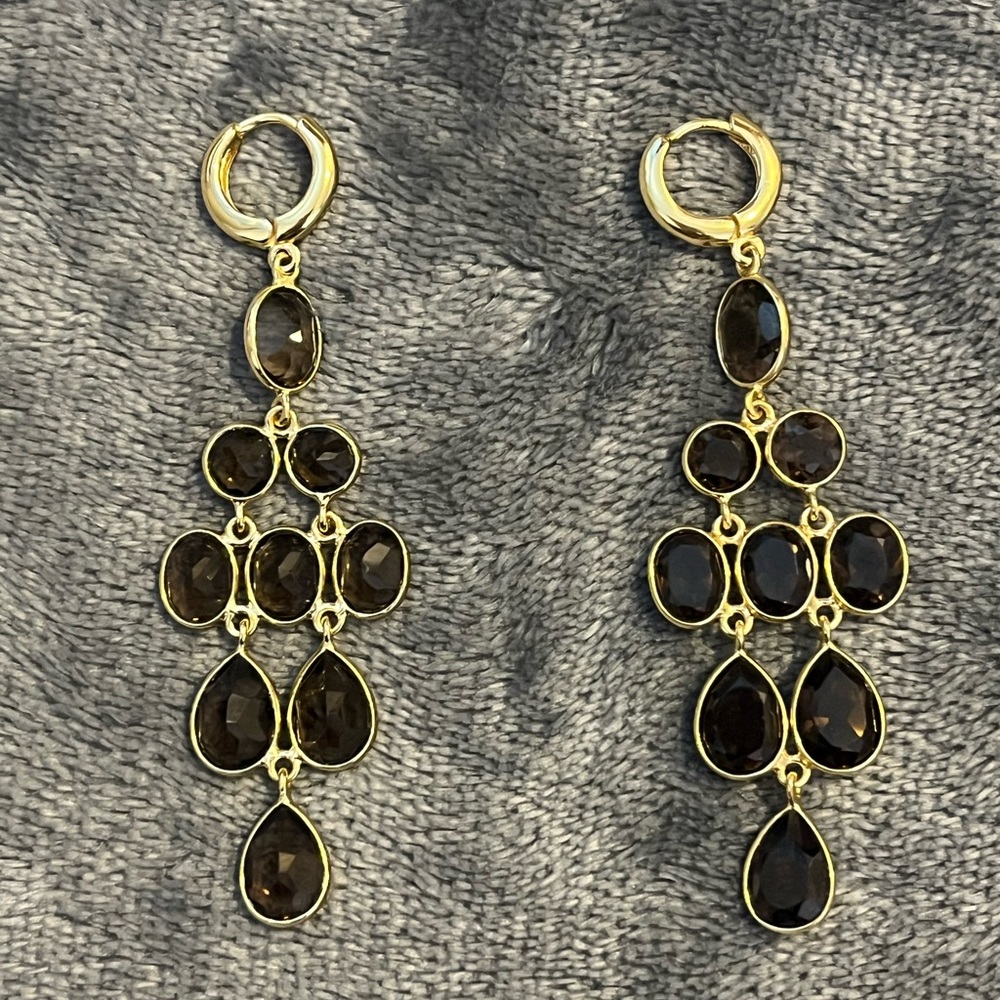 Elegant Gold and Brown Chandelier Earrings